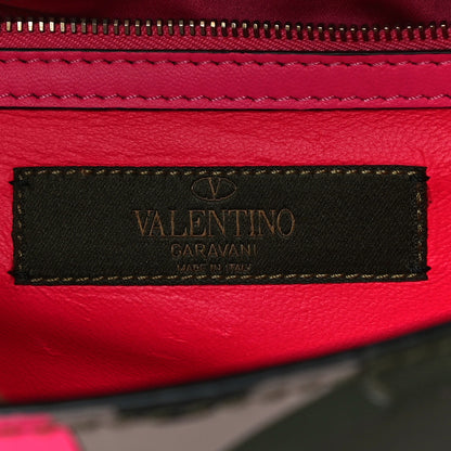 Valentino Garavani Nappa Canvas Camouflage Medium Glam Lock Rockstud Flap Fuxia Fluo 6 of 14