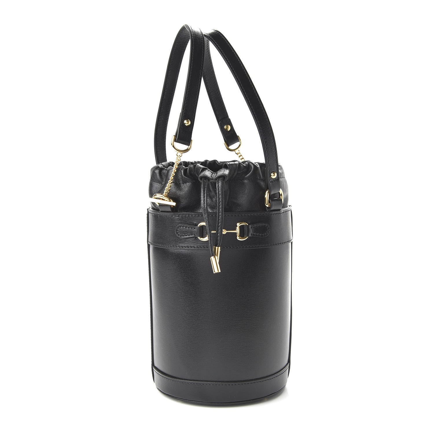 Gucci Azalea Sakai Calfskin Small Horsebit 1955 Drawstring Bucket Bag Black 1 of 10