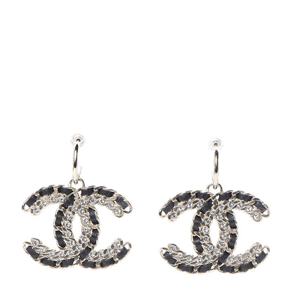 Chanel Crystal Lambskin Chain CC Vintage Allure Stud Earrings Black Gold 1 of 6