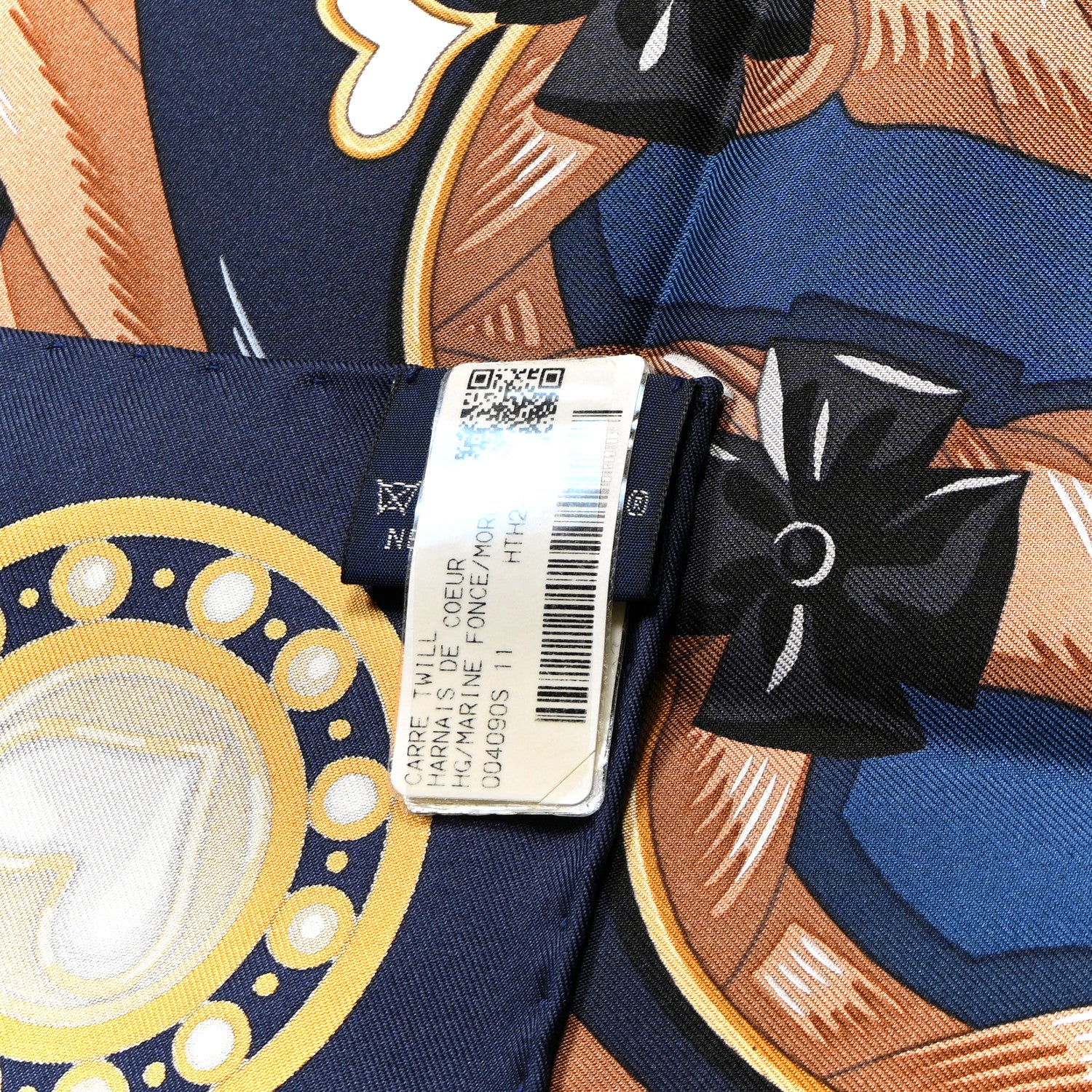Hermes Silk Harnais De Coeur Scarf 90 Marine Fonce Mordore 3 of 4