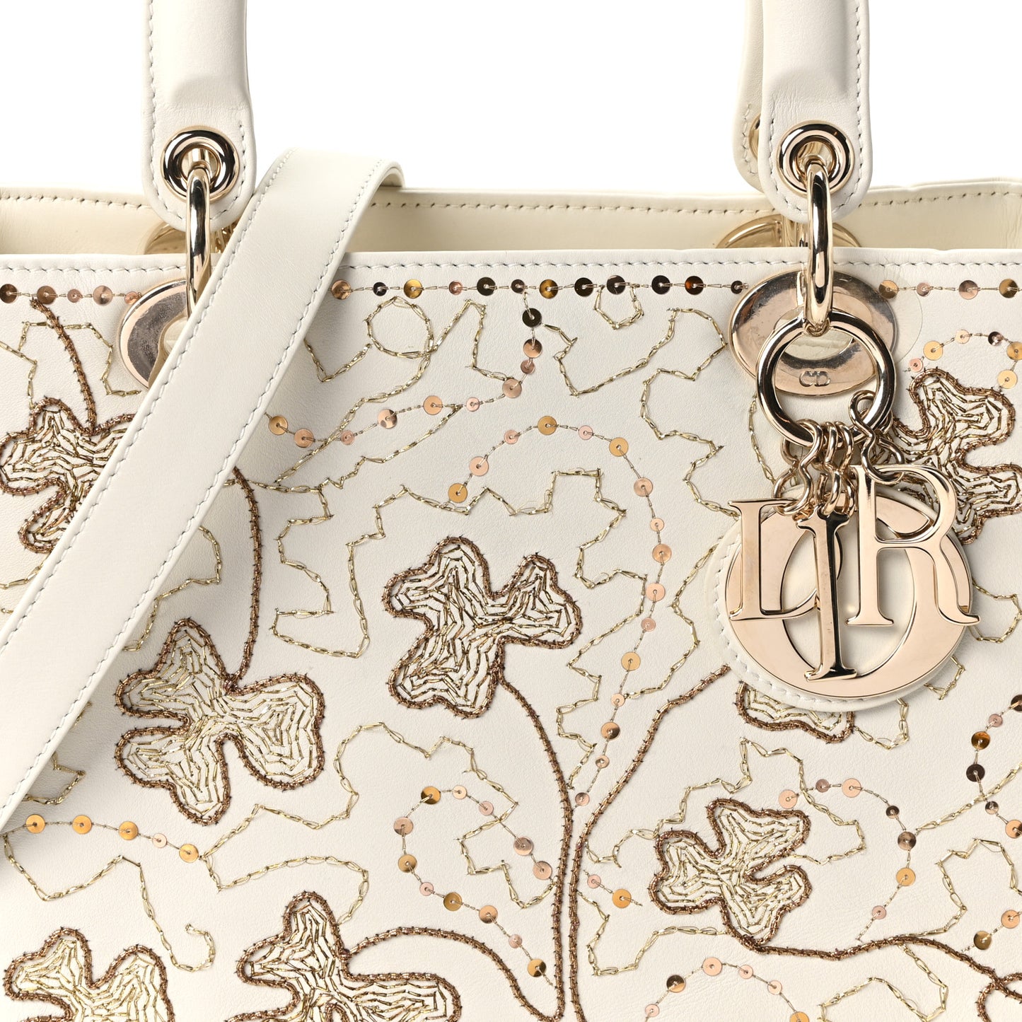 Smooth Calfskin Sequin Embroidered Clover Medium Lady Dior White