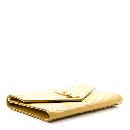 Saint Laurent Grain De Poudre Matelasse Chevron Monogram Envelope Clutch Mustard 4 of 8