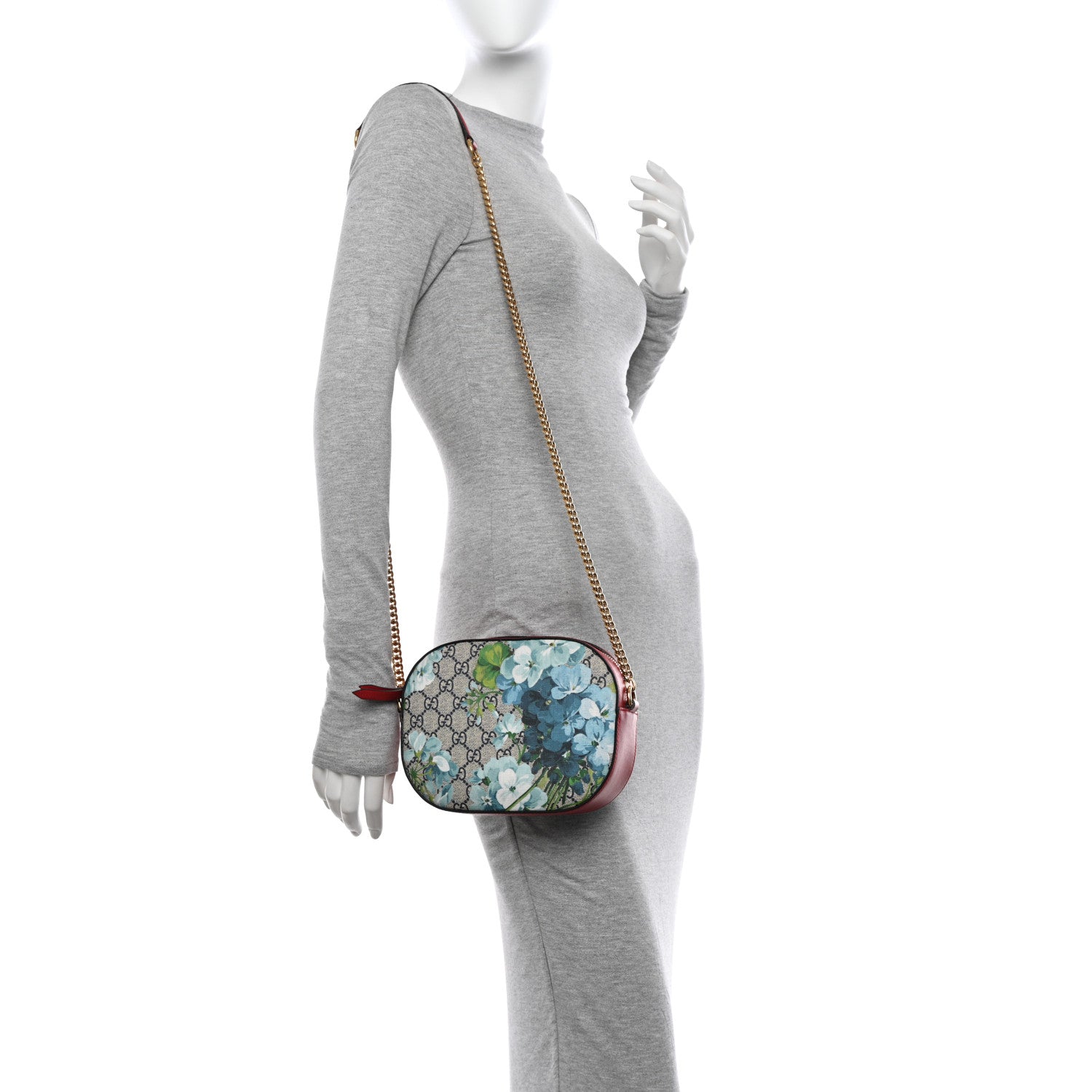 Gucci GG Supreme Monogram Blooms Mini Chain Shoulder Bag Beige Blue Navy Hibiscus Red 2 of 14