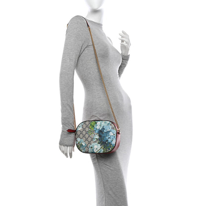 Gucci GG Supreme Monogram Blooms Mini Chain Shoulder Bag Beige Blue Navy Hibiscus Red 2 of 14