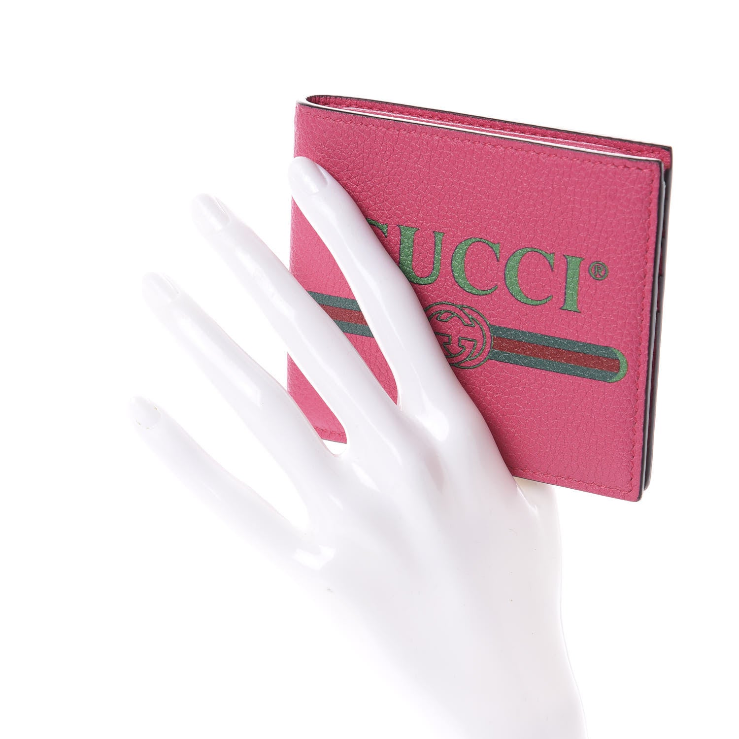 Gucci Grained Calfskin Logo Bi-Fold Wallet Box Pink Green 2 of 7