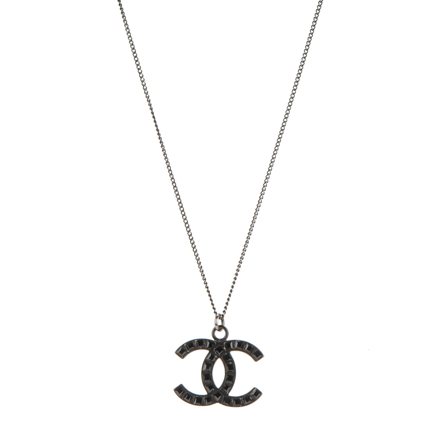 Chanel Ruthenium Baguette Crystal CC Necklace Black 1 of 4