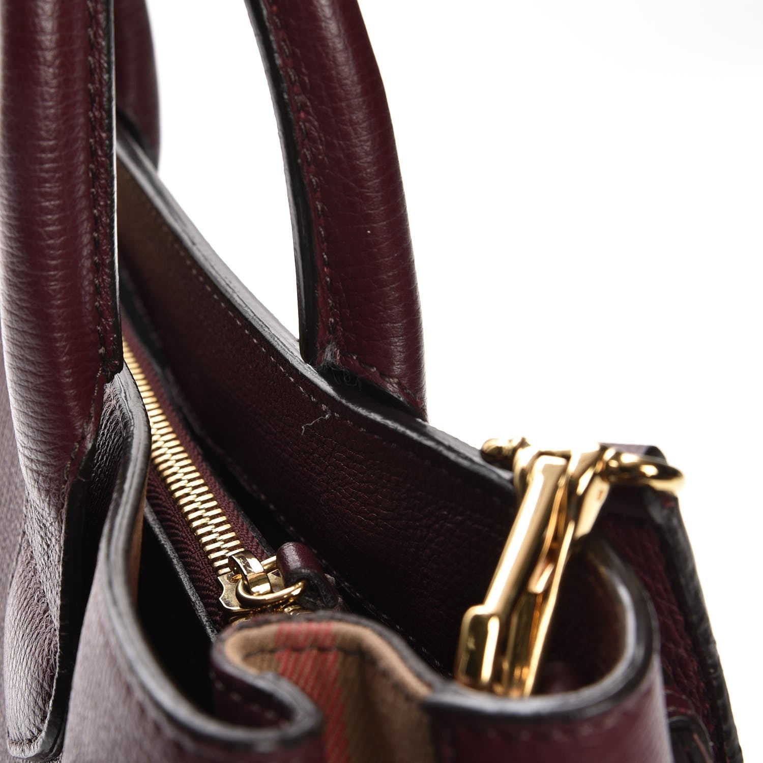 Burberry Grainy Calfskin House Check Medium Banner Tote Mahogany Red 11 of 12