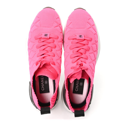Chanel Mixed Fibers Quilted Womens CC Sneakers 37.5 Bright Pink 2 of 8