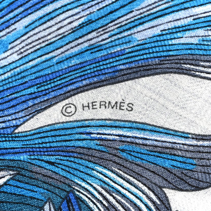 Hermes Cashmere Silk Tulipomanie Giant Pointe Triangle Scarf Gris Chine Bleu Electrique Ardoise 4 of 6
