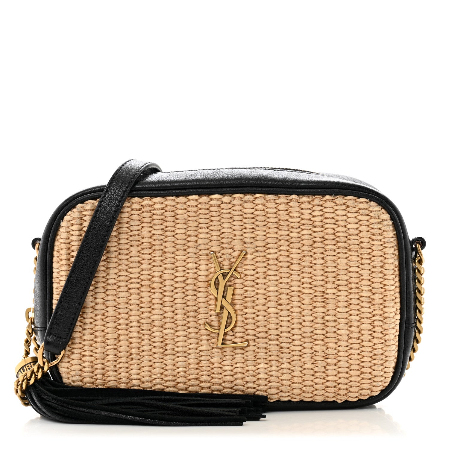 Saint Laurent Raffia Canvas Monogram Mini Lou Camera Bag Beige Black 1 of 13