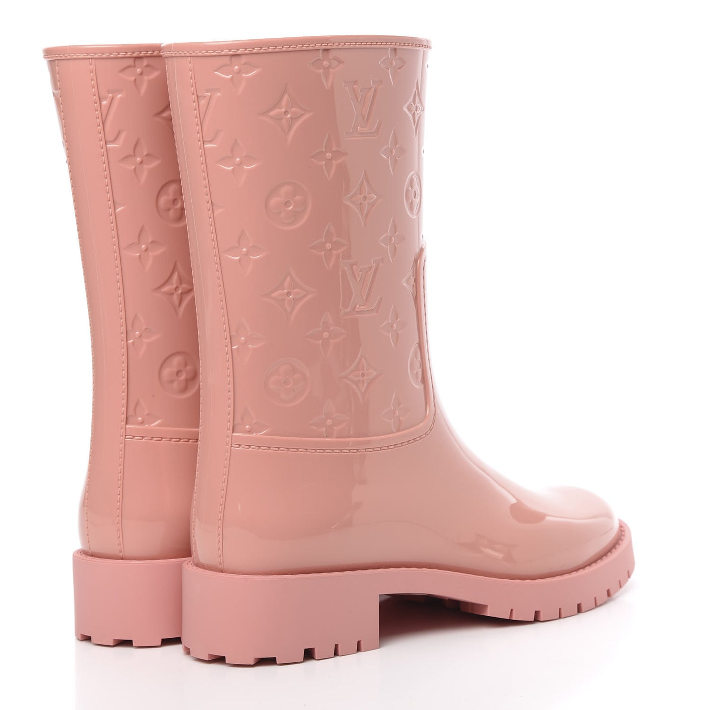 Rubber Embossed Monogram Drops Flat Half Boots 40 Pale Pink