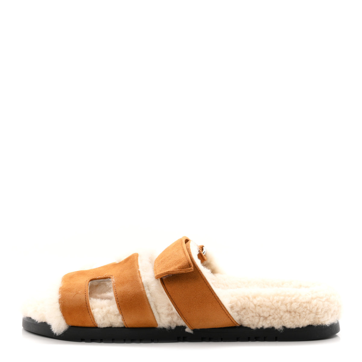 Hermes Suede Goatskin Woolskin Womens Chypre Sandals 37 Naturel Ecru 1 of 9
