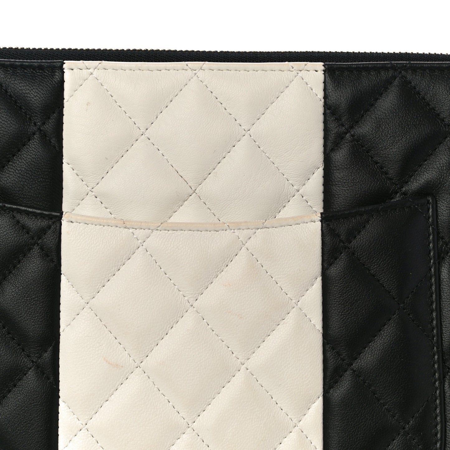 Lambskin Quilted Medium Cosmetic Case Black White