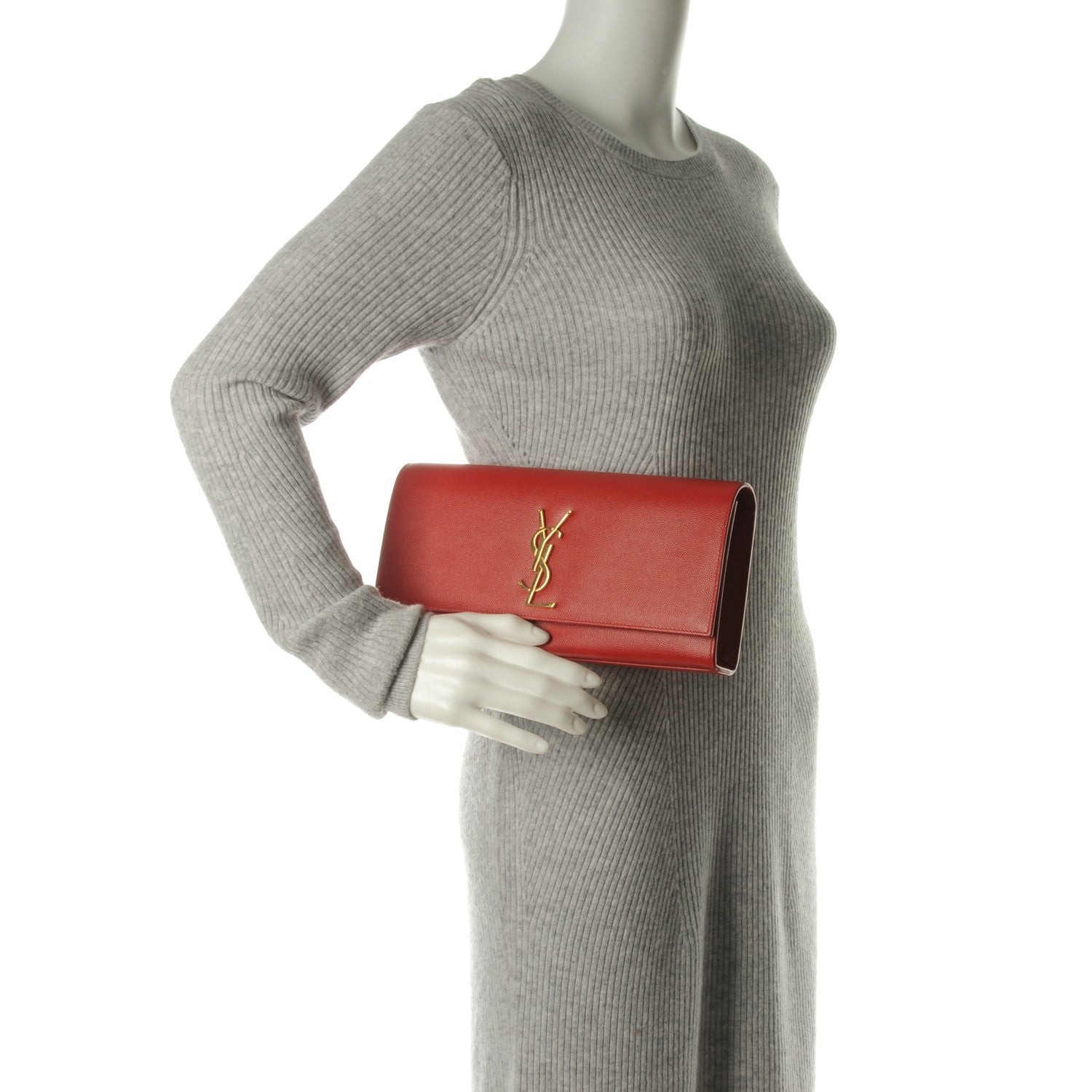 Saint Laurent Grain De Poudre Classic Monogram Clutch New Red 2 of 7