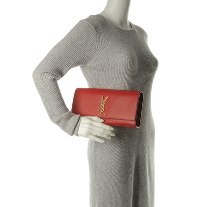 Saint Laurent Grain De Poudre Classic Monogram Clutch New Red 2 of 7