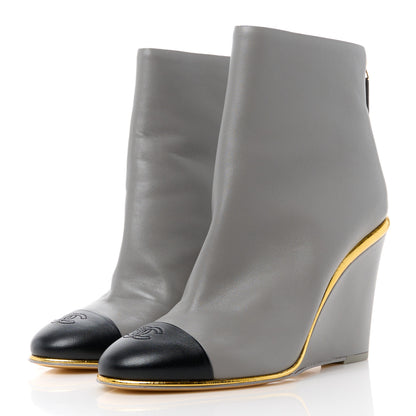 Chanel Lambskin Cap Toe Open Wedge 38 Grey Black 3 of 8