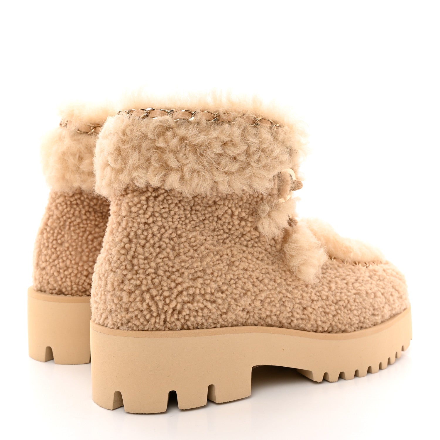 Chanel Shearling Sheepskin Lambskin Ankle Boots 37 Light Beige 4 of 9