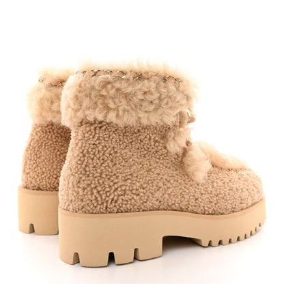 Chanel Shearling Sheepskin Lambskin Ankle Boots 37 Light Beige 4 of 9