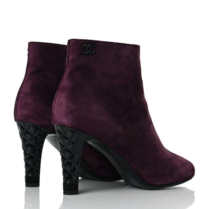 Chanel Suede Calfskin Patent Quilted CC Peep Toe Short Boots 37 Burgundy 4 of 8