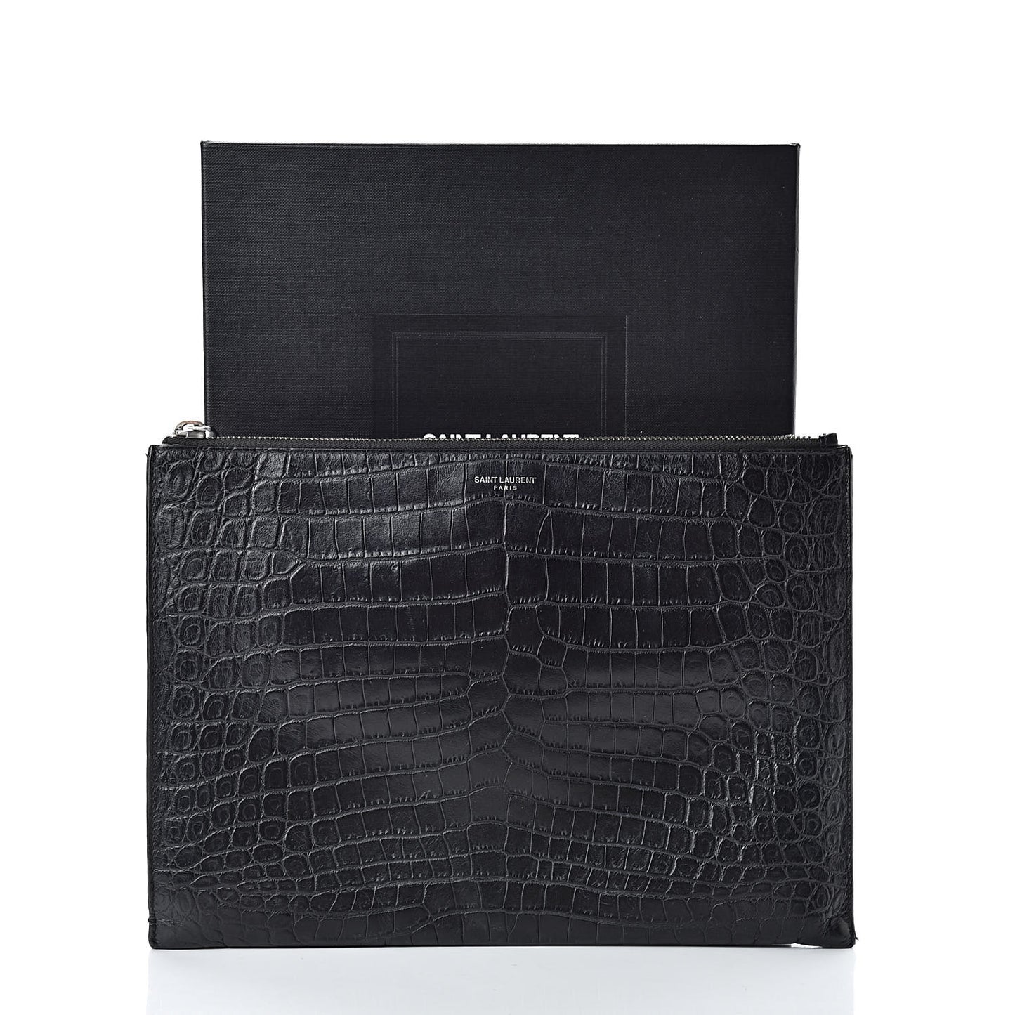 Calfskin Crocodile Embossed Sac De Jour Carryall Pouch Black