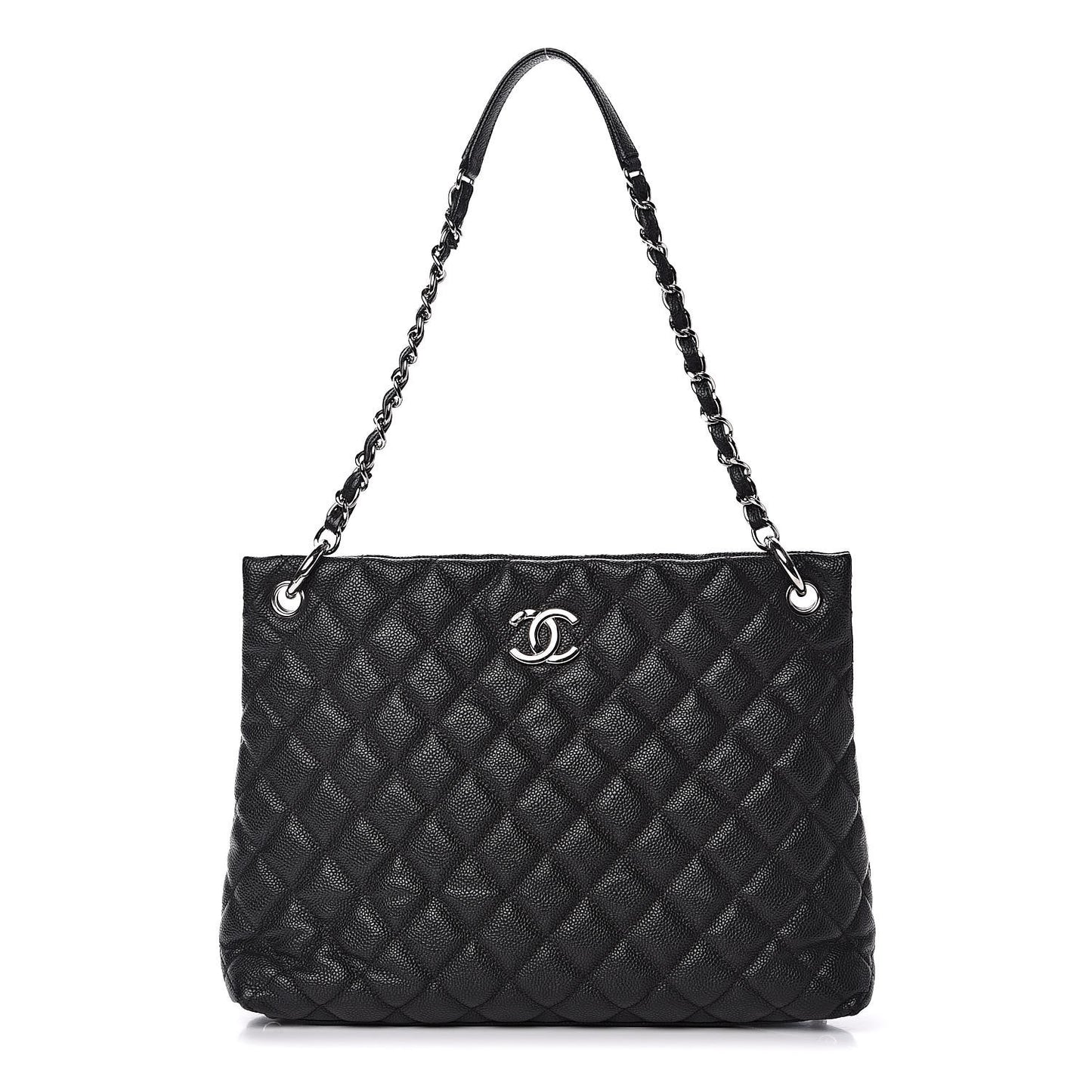 Caviar Quilted CC Shopping Tote Black