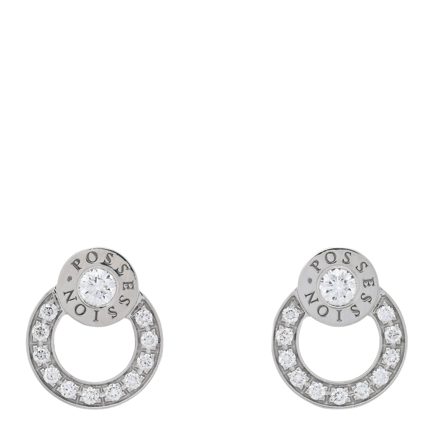 18K White Gold Diamond Possession Round Drop Earrings