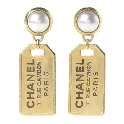 Chanel Pearl CC Tags Drop Earrings Gold 1 of 5