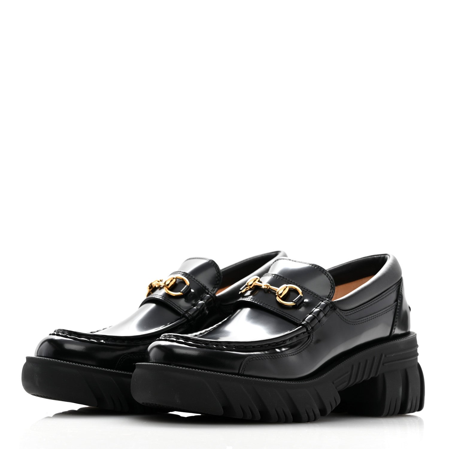 Gucci Magnum Calfskin Nappa Samoa Womens Horsebit Platform Chunky Lug Sole 40mm Loafers 40.5 Black 4 of 9