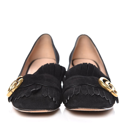 Gucci Kid Scamosciato GG Marmont Fringe 50mm Loafer Pumps 34.5 Black 1 of 13