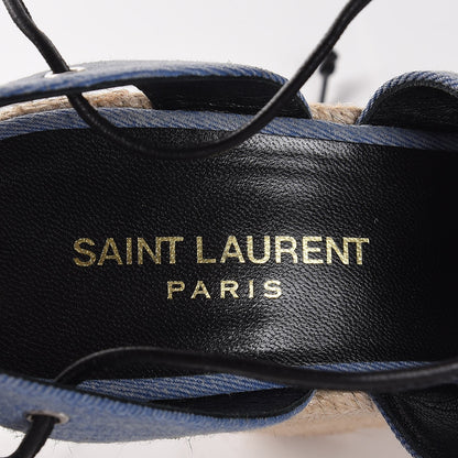 Saint Laurent Denim Stone Wash 95 Platform Lace Up Espadrille Wedge Sandals 38 Ultramar 8 of 12