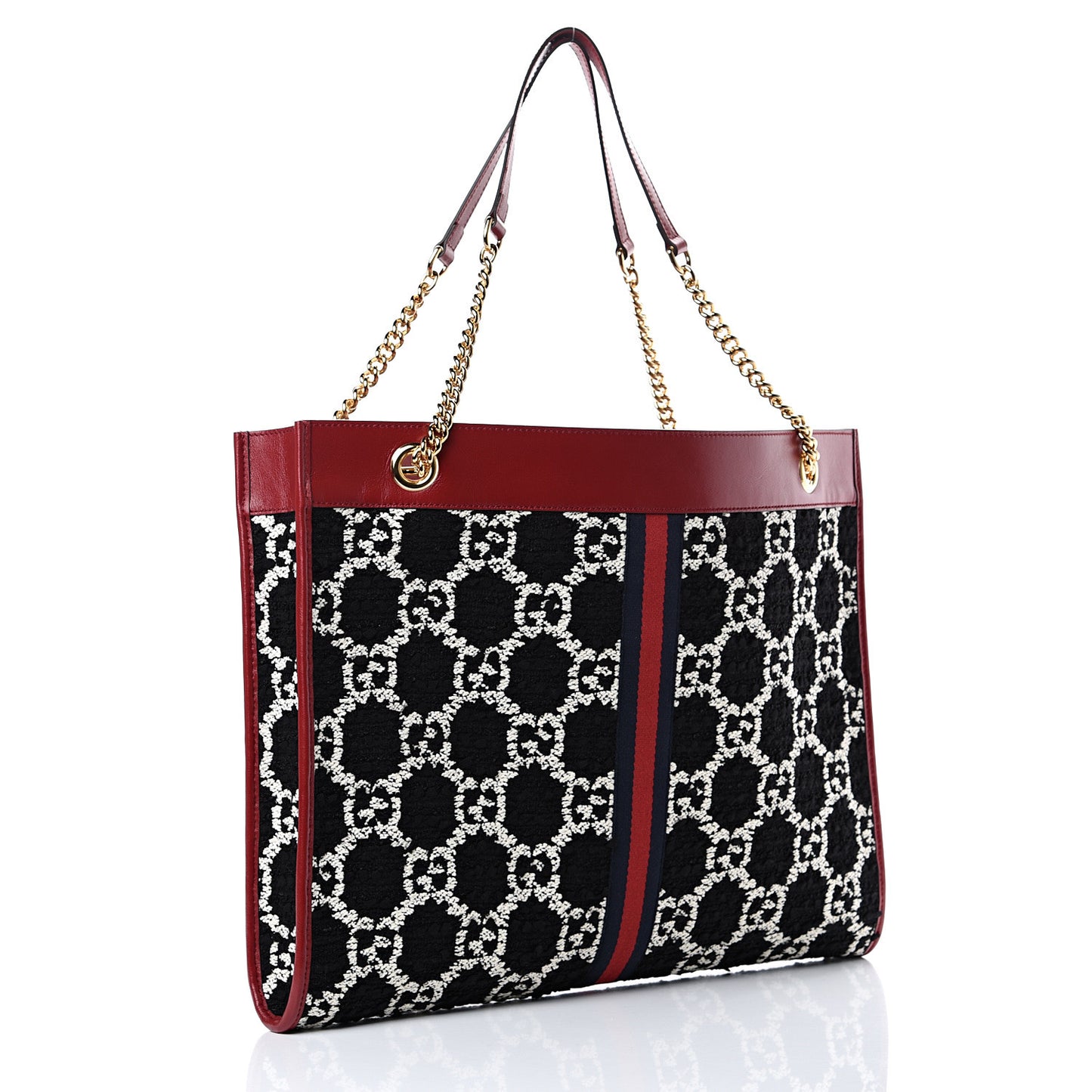 Tweed GG Monogram Large Rajah Chain Tote Romantic Cherry Black White