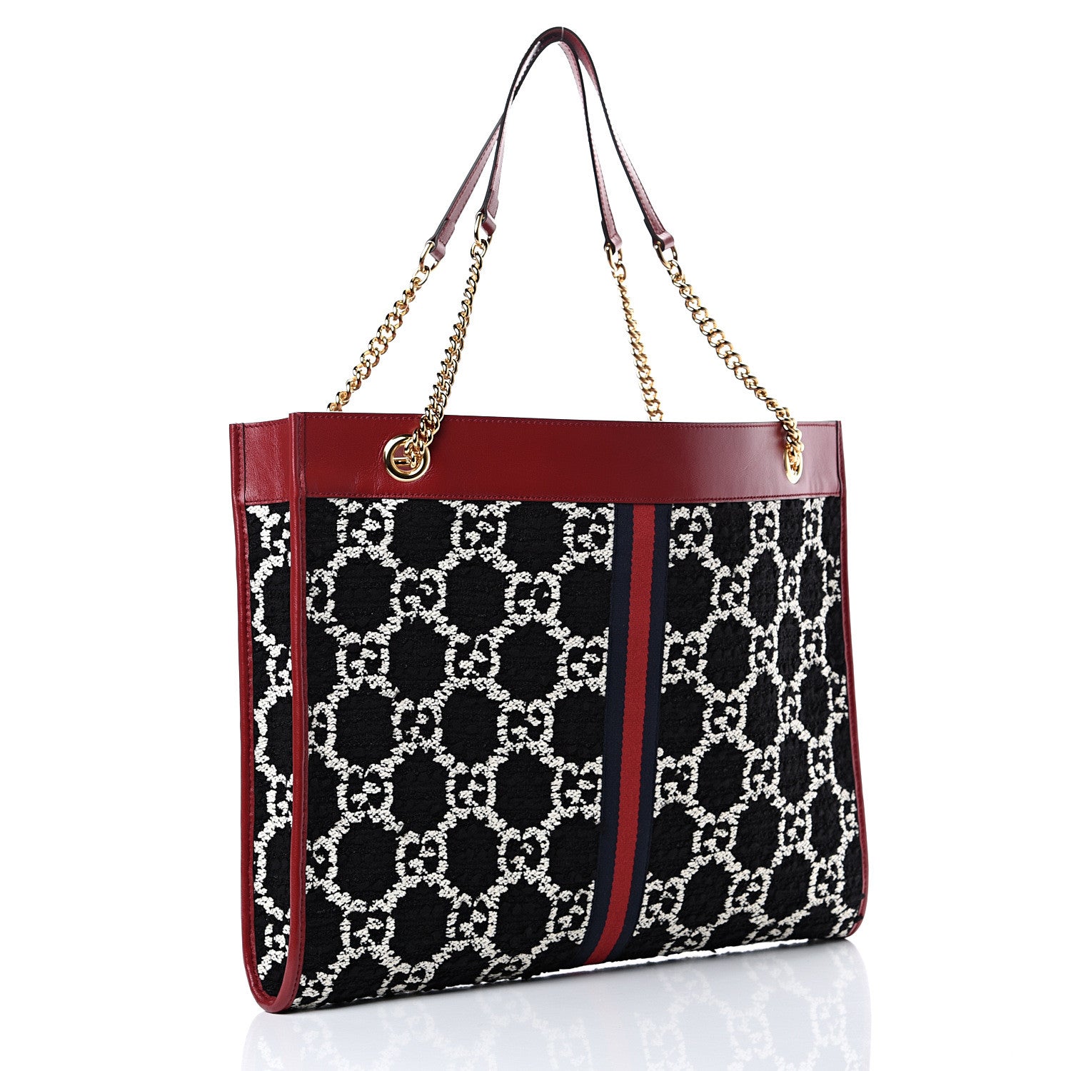 Gucci Tweed GG Monogram Large Rajah Chain Tote Romantic Cherry Black White 3 of 10