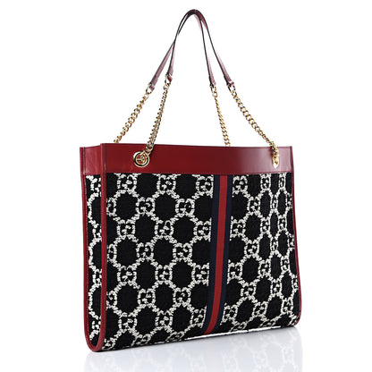 Gucci Tweed GG Monogram Large Rajah Chain Tote Romantic Cherry Black White 3 of 10