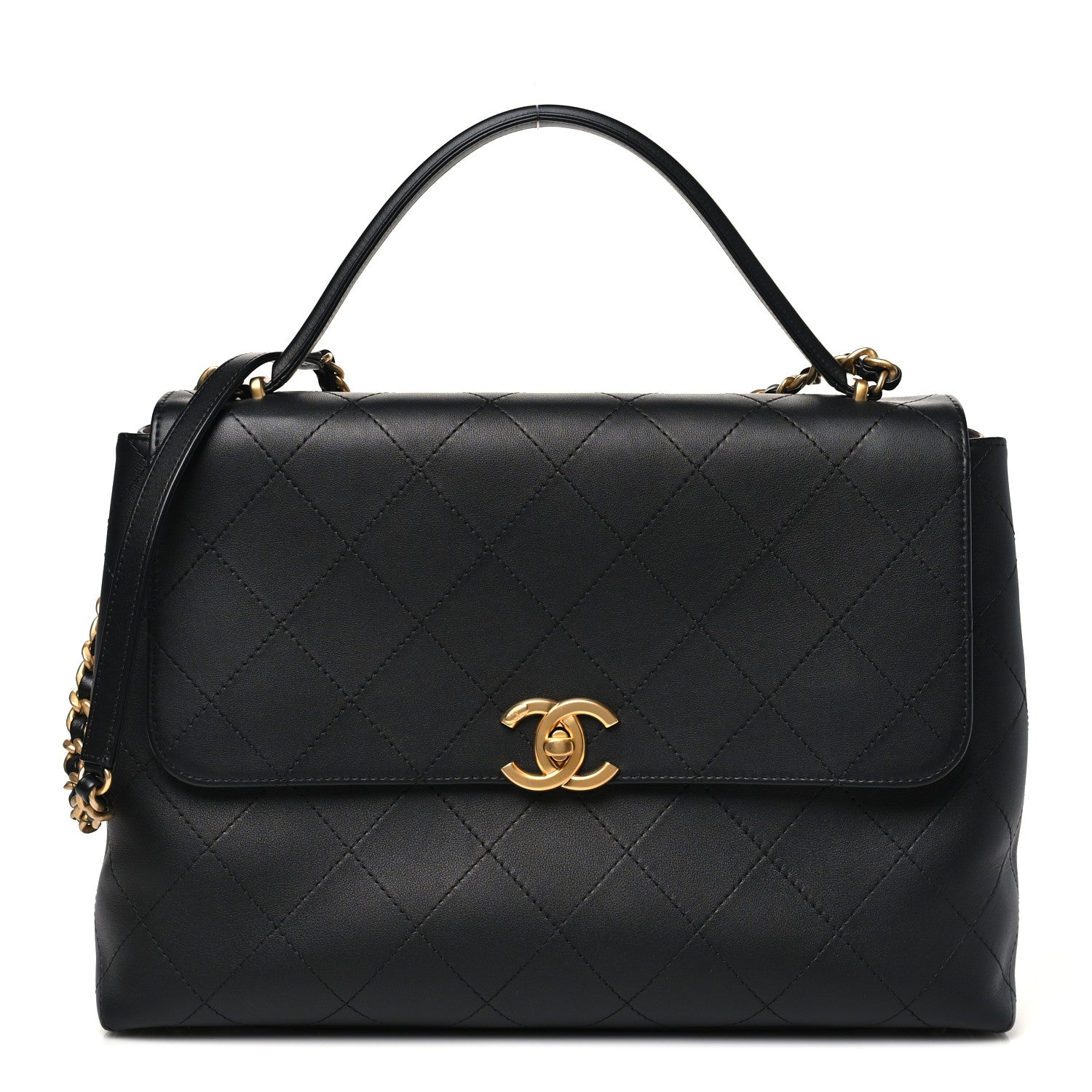 Chanel Calfskin Stitched Maxi Flap Top Handle Black 1 of 11