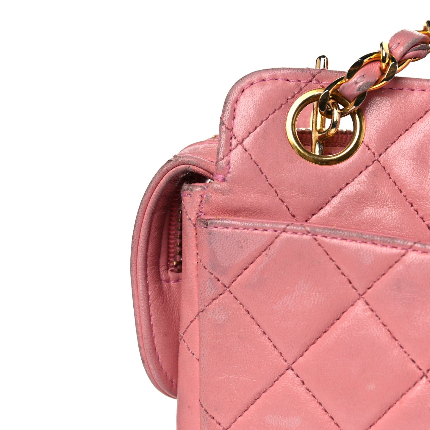 Lambskin Quilted Pocket Flap Shoulder Bag Pink