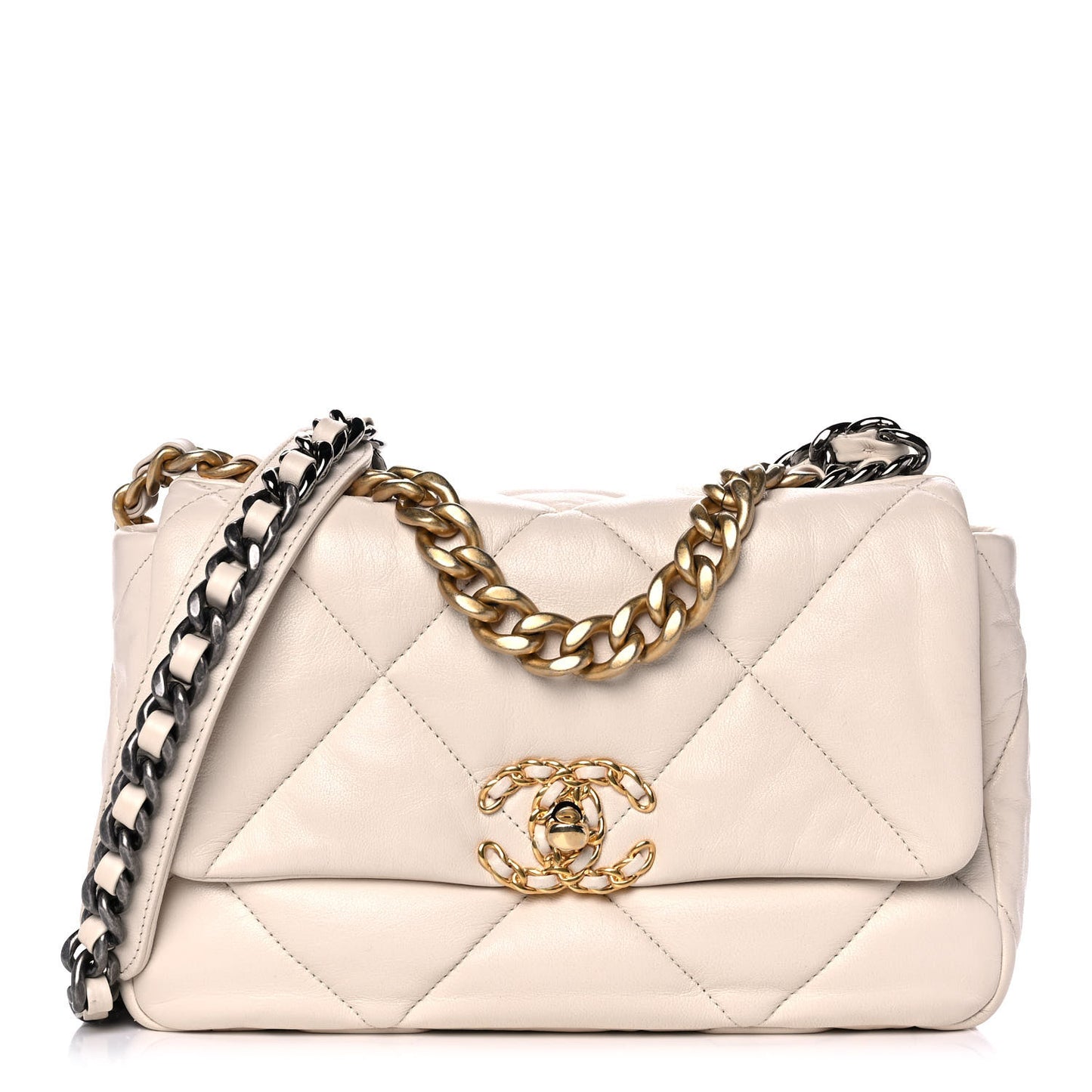 Lambskin Quilted Medium Chanel 19 Flap Light Beige