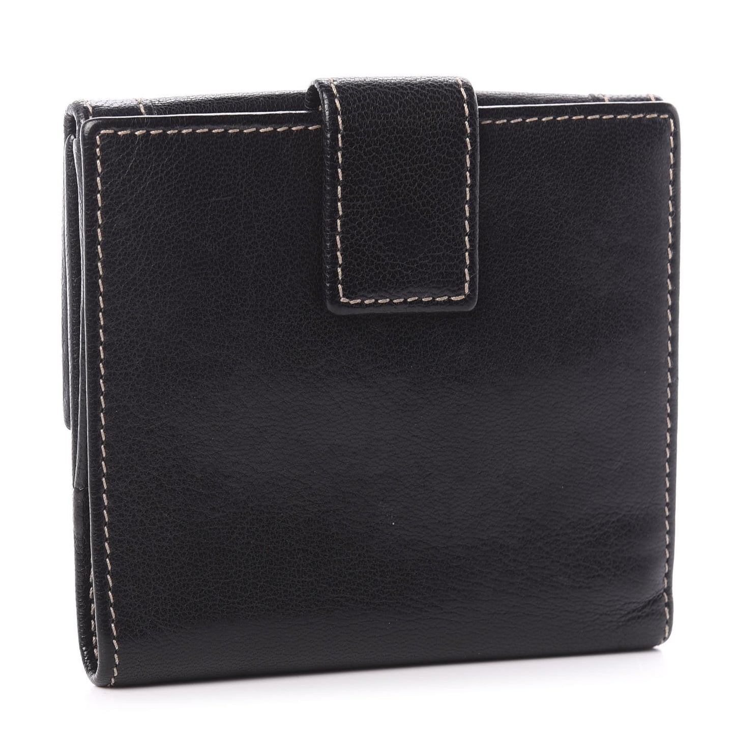 Calfskin Web Chain Compact Wallet Black
