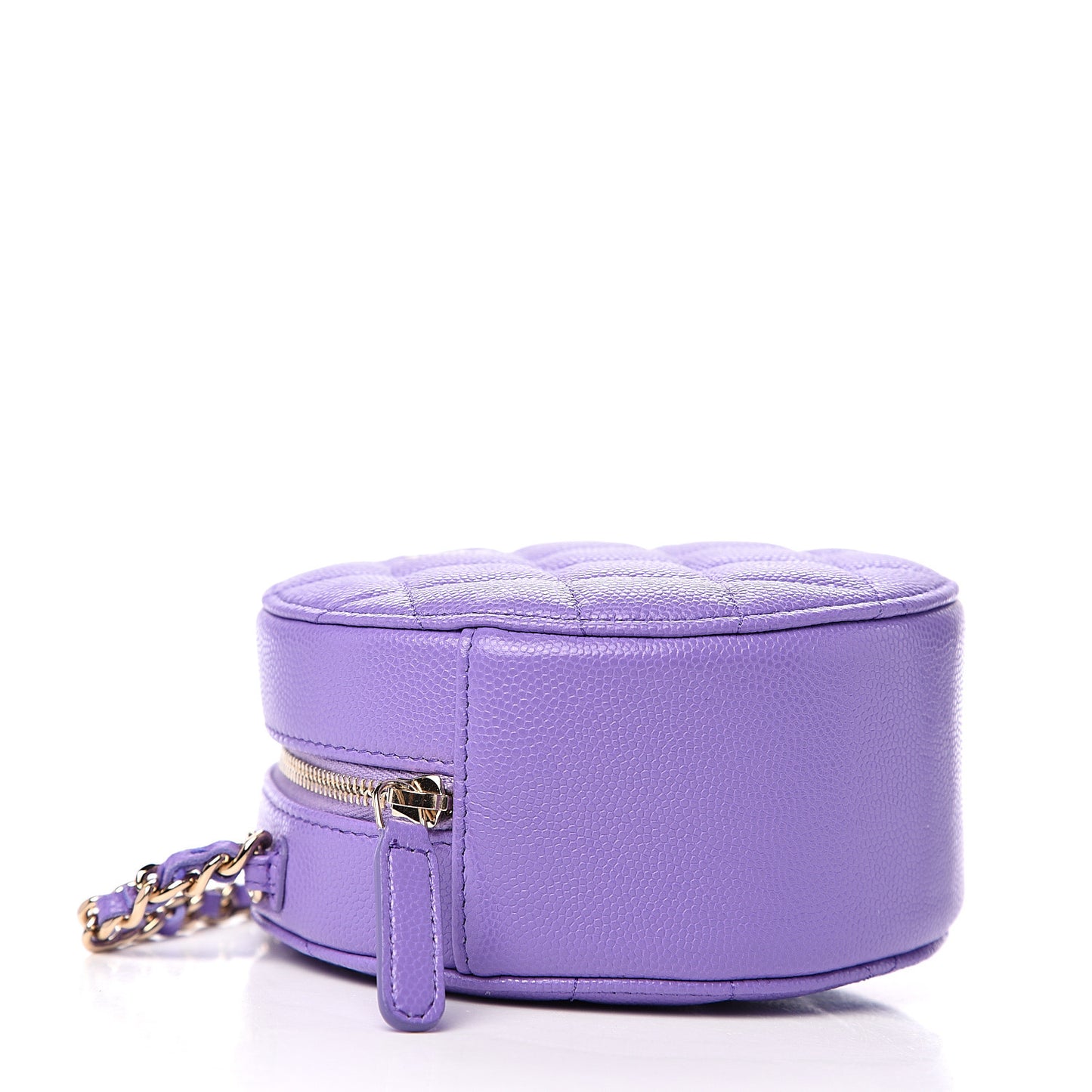Caviar Quilted Round Clutch With Chain Purple