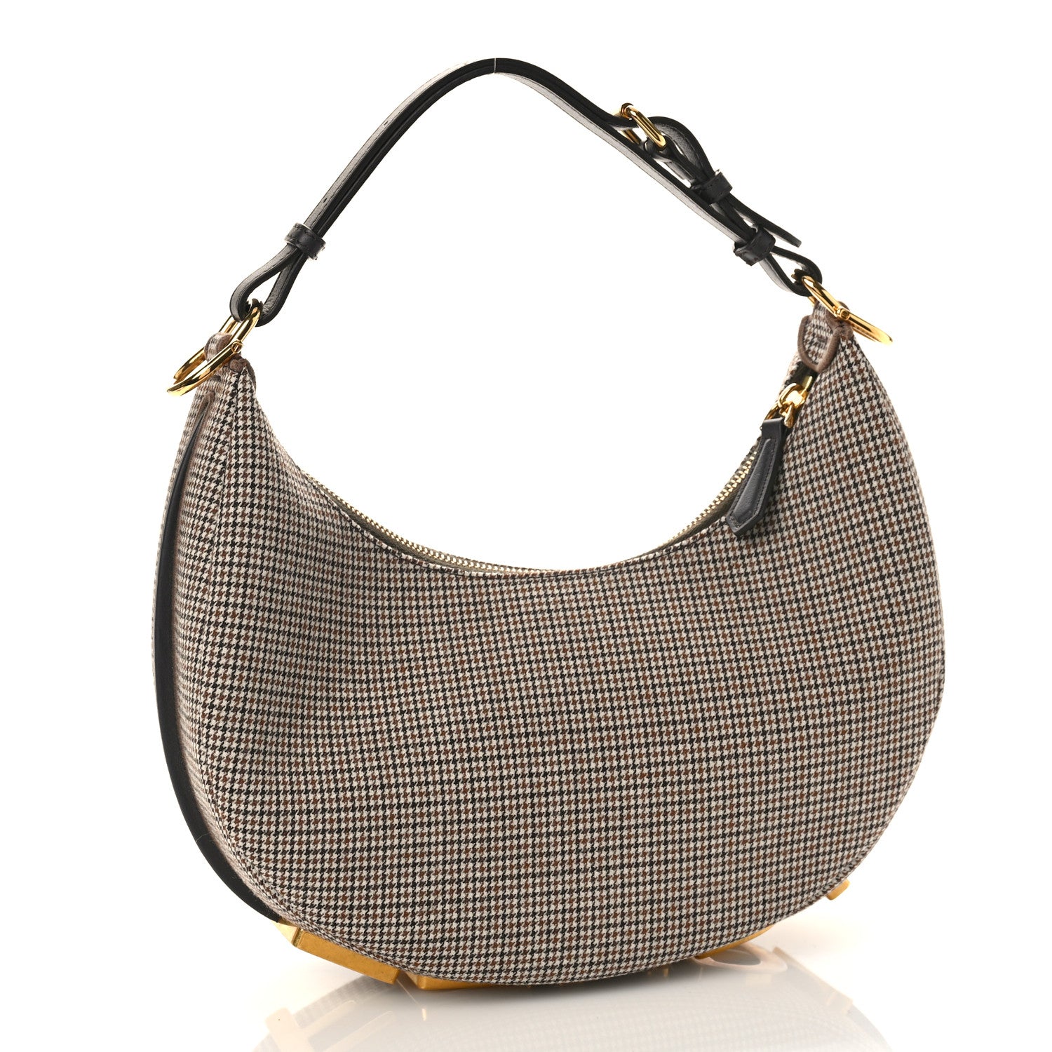 Fendi Wool Vitello Grace Small Houndstooth Small Fendigraphy Hobo Bag Beige Ebano 3 of 8