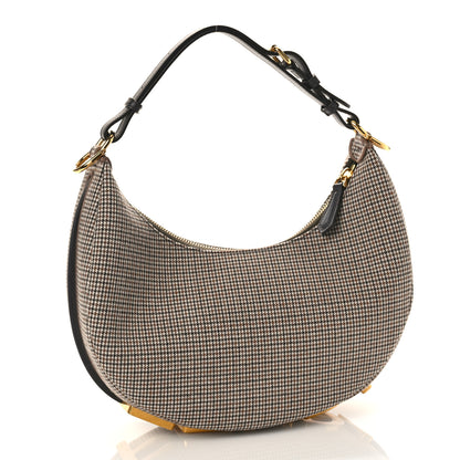 Fendi Wool Vitello Grace Small Houndstooth Small Fendigraphy Hobo Bag Beige Ebano 3 of 8