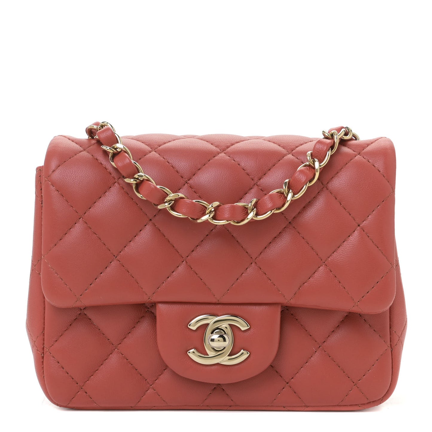 Lambskin Quilted Mini Square Flap Brown