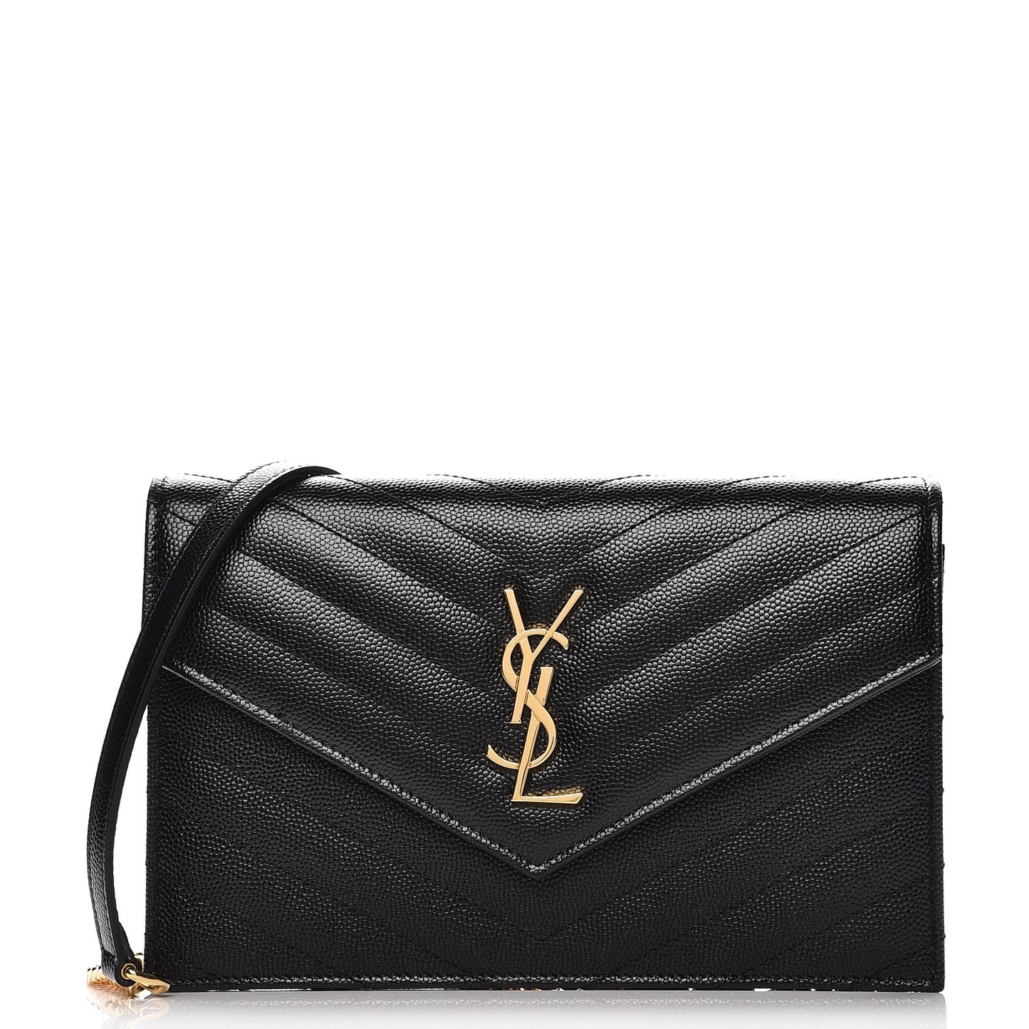 Grain De Poudre Matelasse Chevron Monogram Envelope Chain Wallet Black
