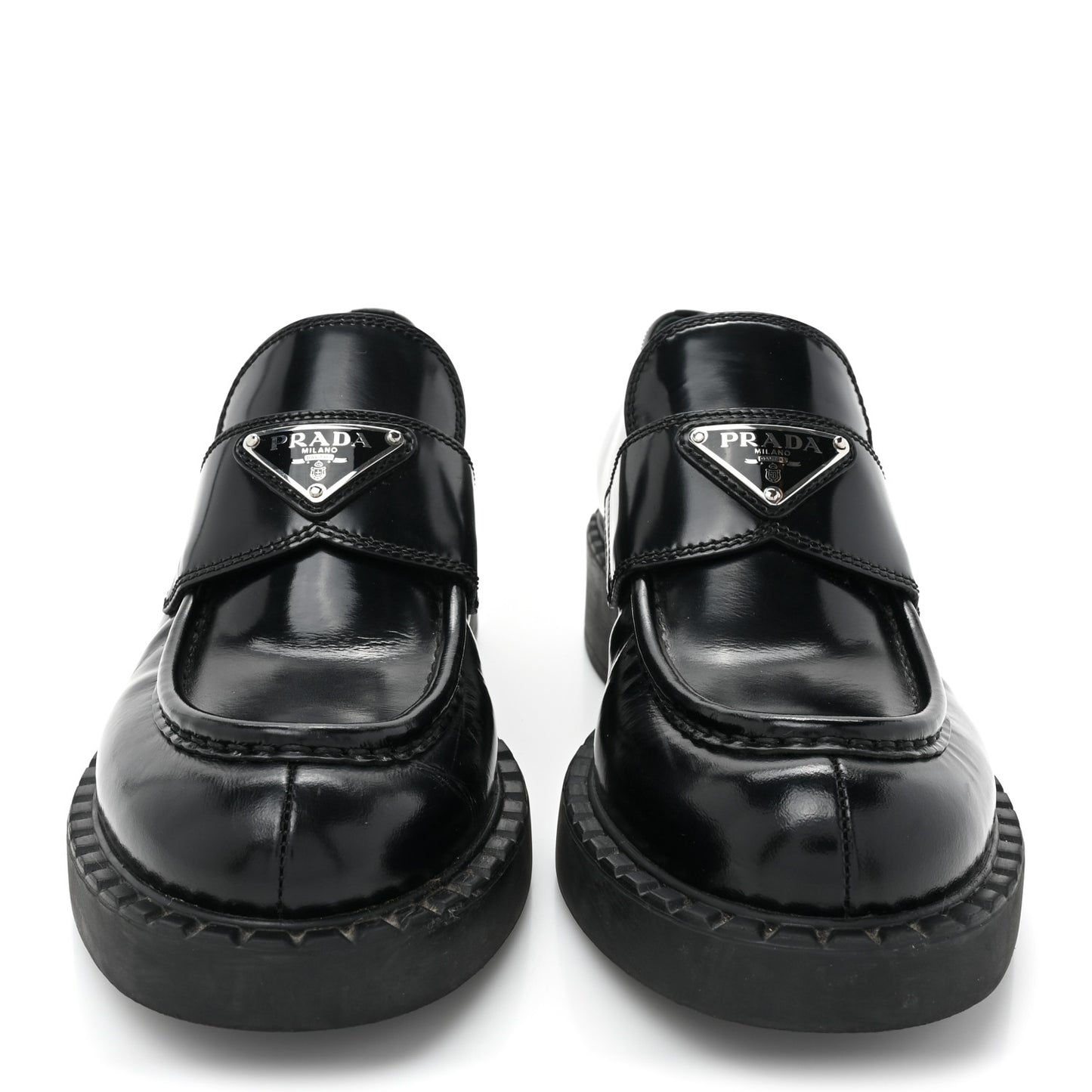 Spazzolato Metal Triangle Logo 50mm Loafers 37.5 Black