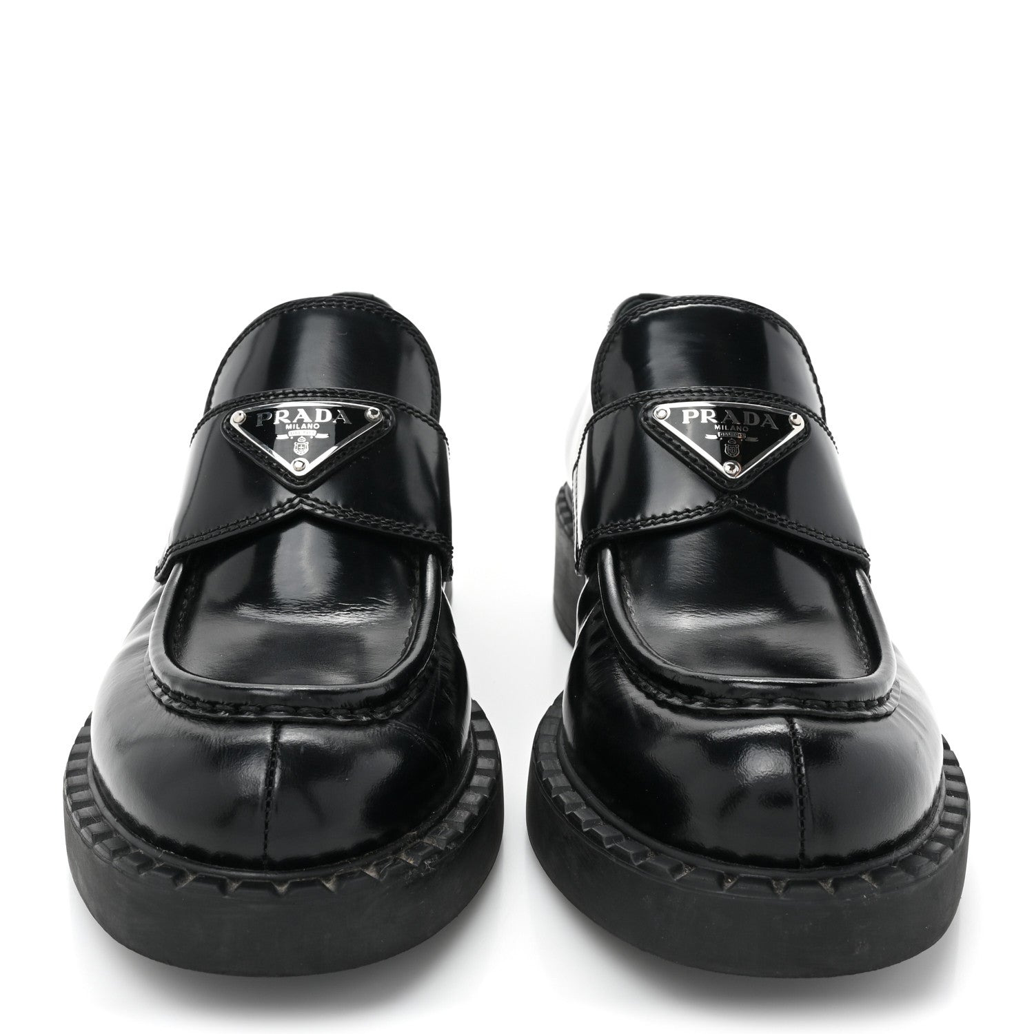 Prada Spazzolato Metal Triangle Logo 50mm Loafers 37.5 Black 2 of 14