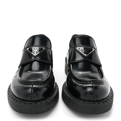 Prada Spazzolato Metal Triangle Logo 50mm Loafers 37.5 Black 2 of 14