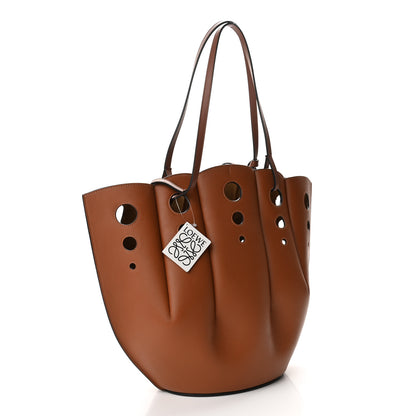 Loewe Calfskin Perforated Small Shell Tote Tan 3 of 9