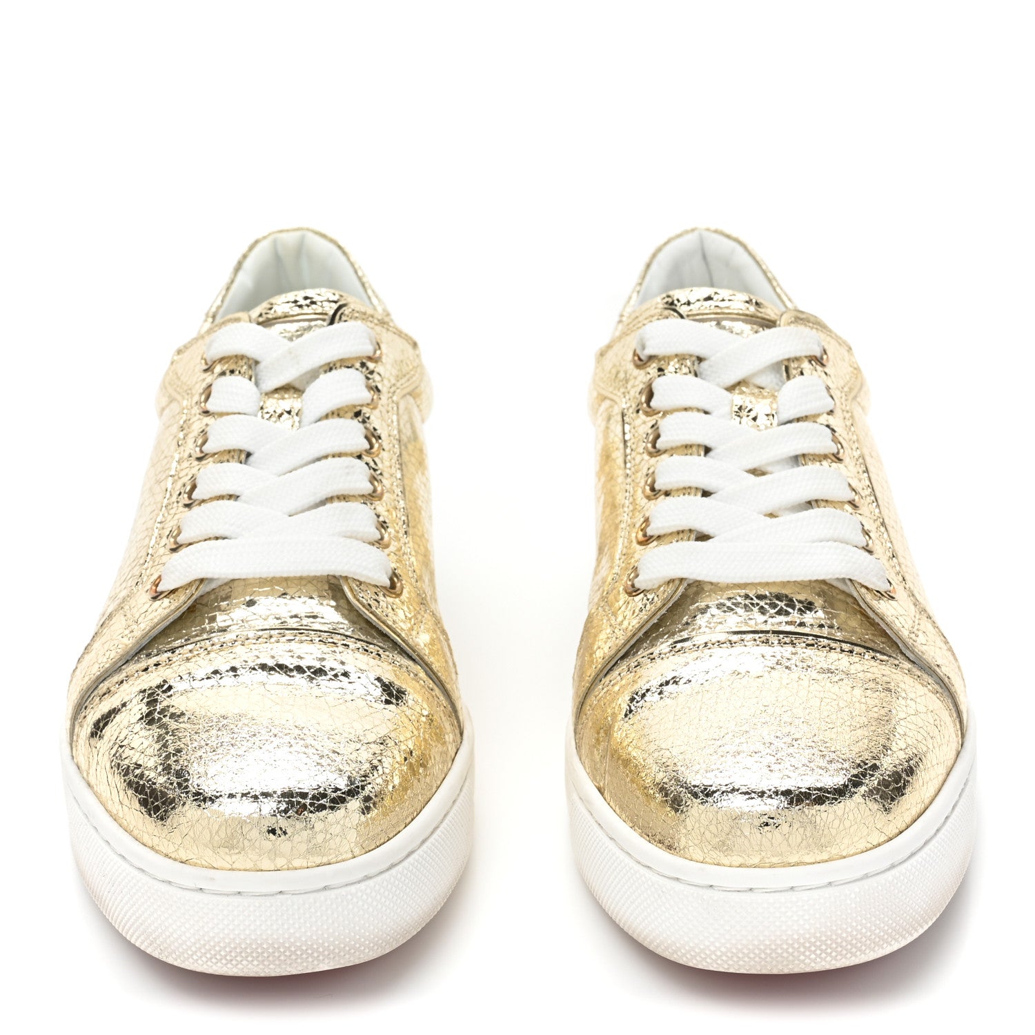 Christian Louboutin Crackled Patent Calfskin Womens Vieira Flat Sneakers 36.5 Platine 2 of 10