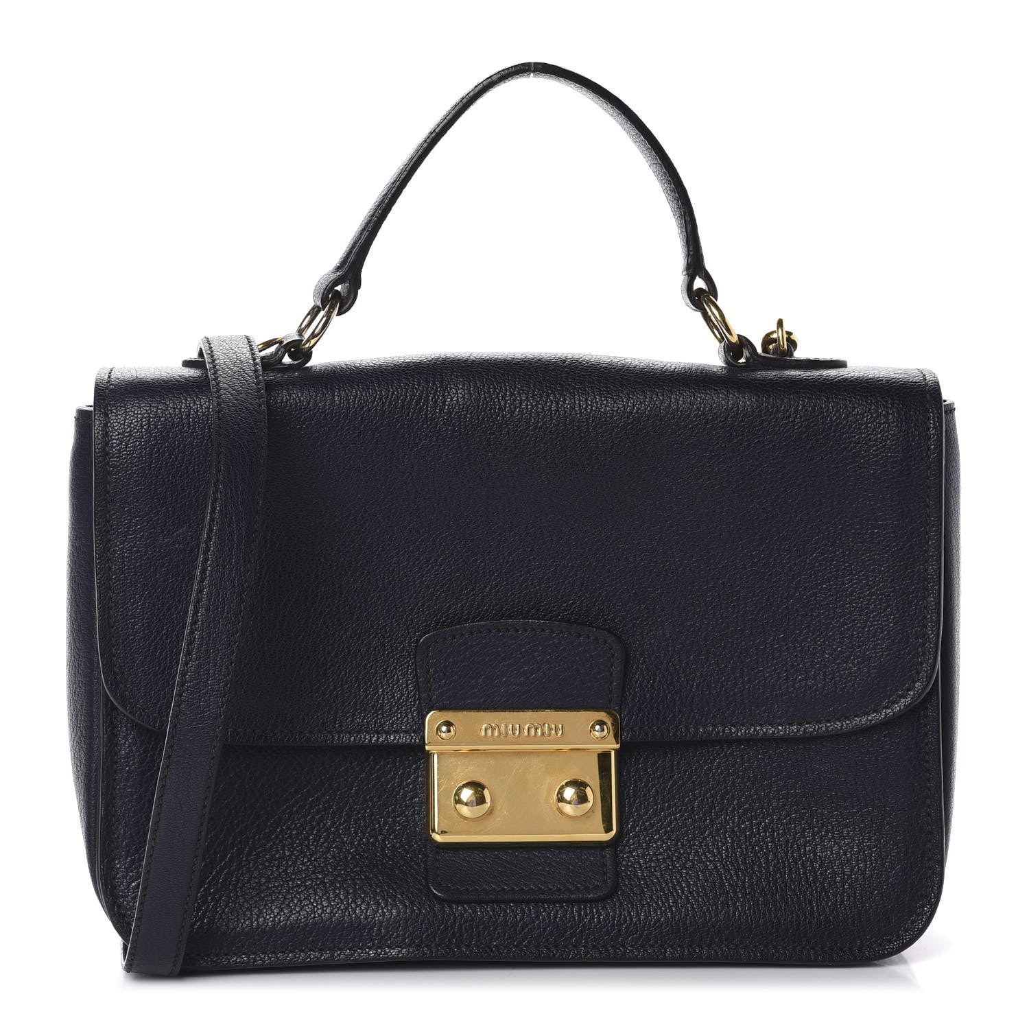 Miu Miu Goatskin Madras Shoulder Bag Navy 1 of 13