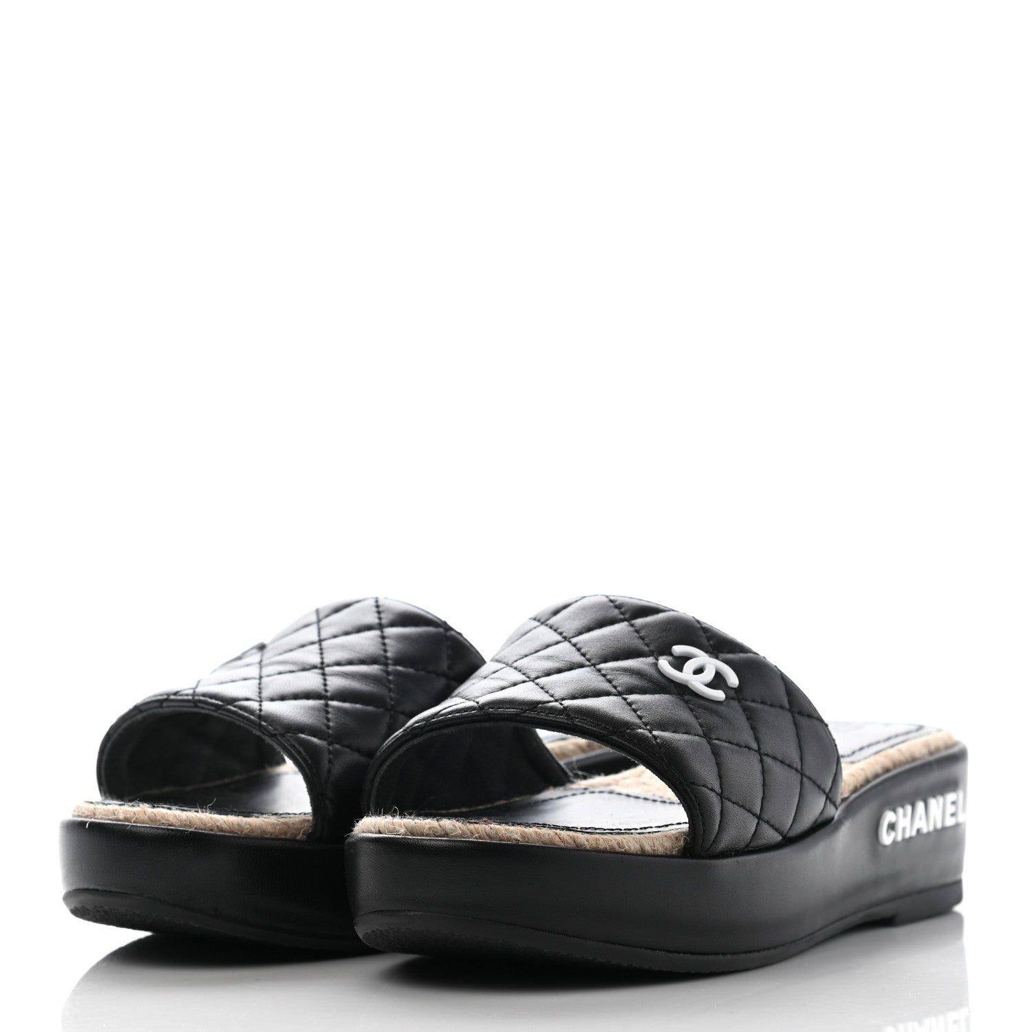 Chanel Lambskin Quilted CC Espadrille Slip On Sandals 35 Black 3 of 14