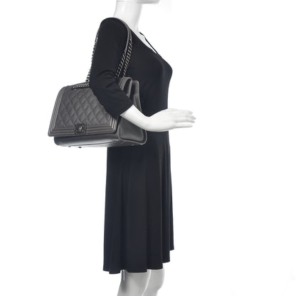 Chanel Calfskin Stitched Large Boy Shopping Tote Grey 2 of 19